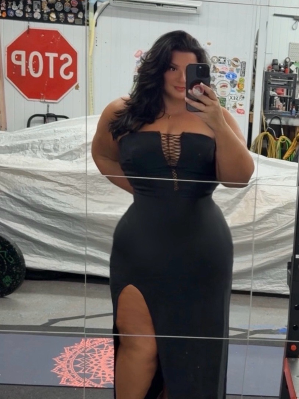 Fashion Nova Black Strapless Lace-Up Side Slit Gown - Picture 3 of 4